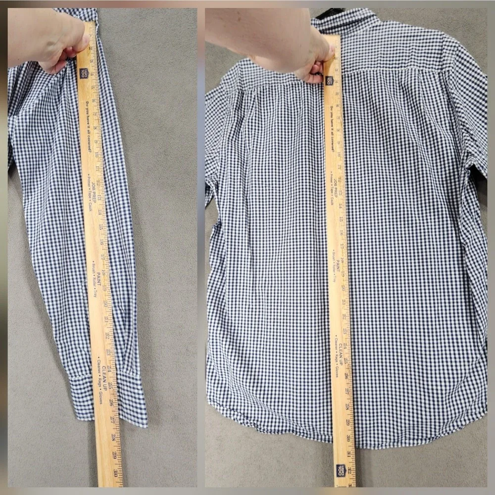 J Crew Men XLT Button Down Shirt Flex Oxford Blue‎ White Plaid 46x30 Long Sleeve